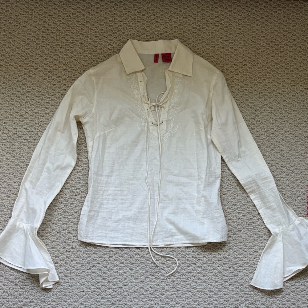 FRIENDS Cream Lace-Up Blouse with Flared Sleeves. BNWT